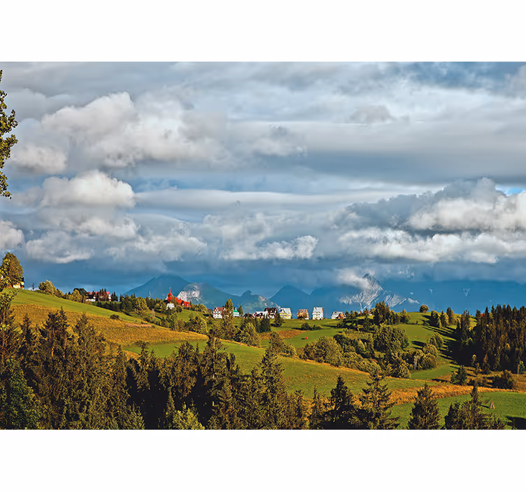 Papel pintado paisaje vista de campo montañoso - TenVinilo