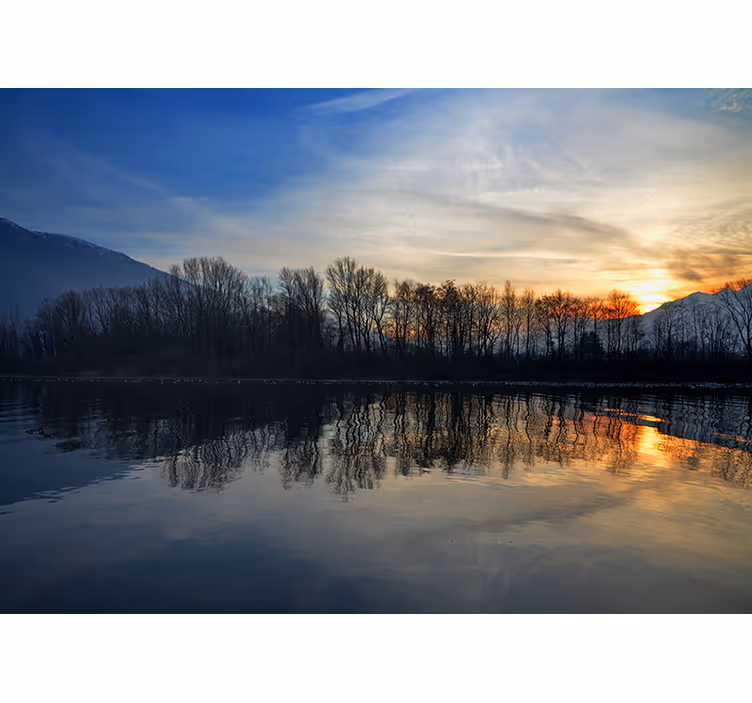 Papel pintado paisaje tranquilo atardecer en el lago - TenVinilo