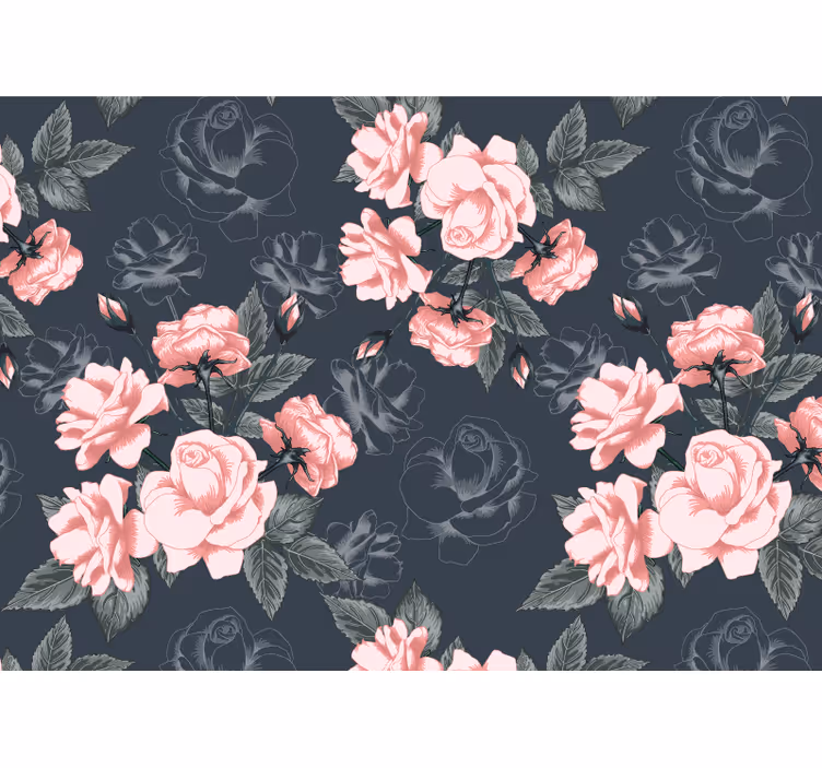 Mural de pared flores rosas elegantes en flor - TenVinilo