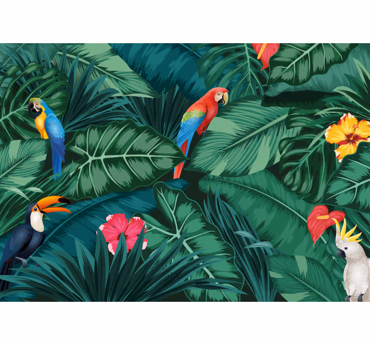 Mural para comedor aves y flores tropicales - TenVinilo