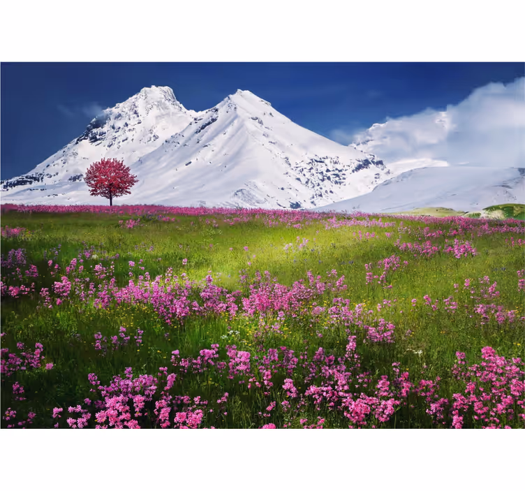 Fotomural naturaleza montañas nevadas florecen - TenVinilo
