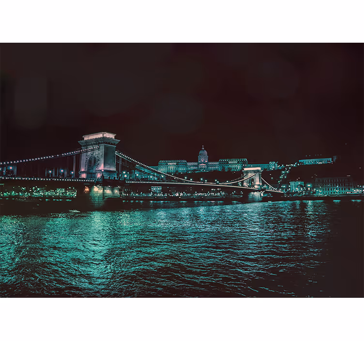 Fotomural ciudad vista nocturna del puente de cadenas - TenVinilo