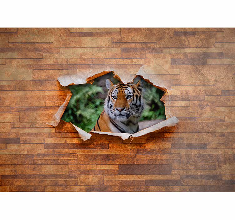 Fotomural animales cabeza de tigre en la pared - TenVinilo