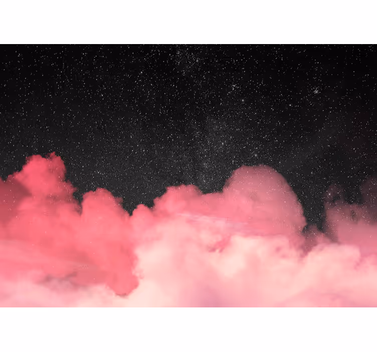 Fotomural montañas nubes rosadas estrelladas - TenVinilo