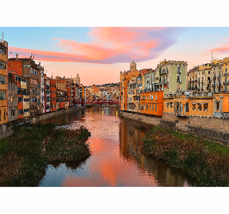 Fotomural ciudad girona río al atardecer - TenVinilo