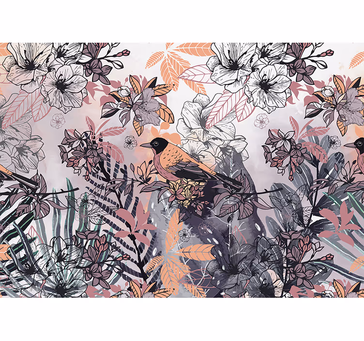 Mural de pared flores pájaro entre flores - TenVinilo