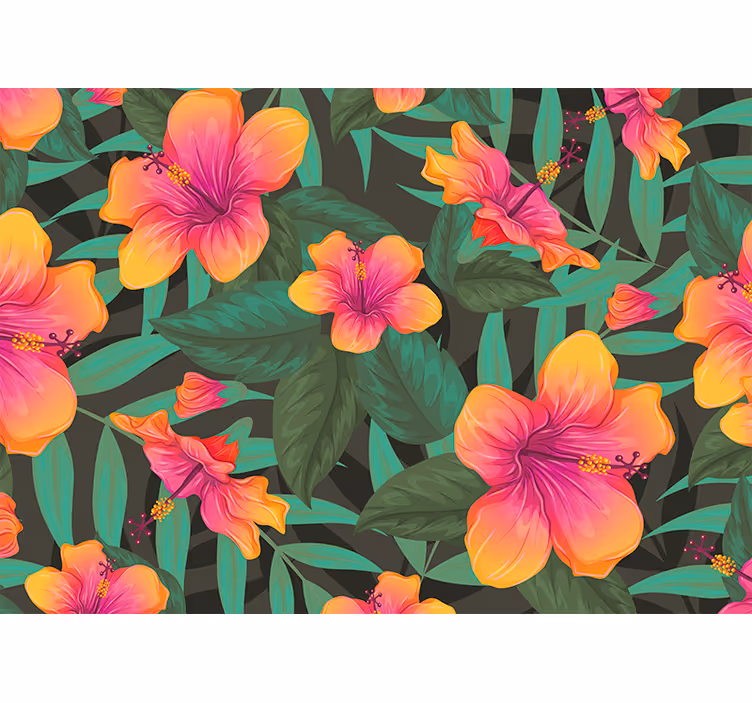 Mural de pared flores flores de hibisco vibrantes - TenVinilo
