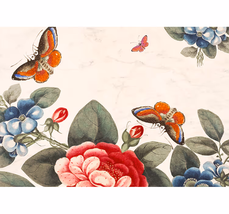 Mural de pared flores insectos y flores revoloteando - TenVinilo