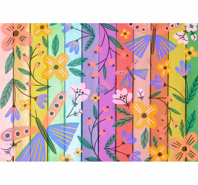 Mural de pared flores motivos botánicos vibrantes - TenVinilo