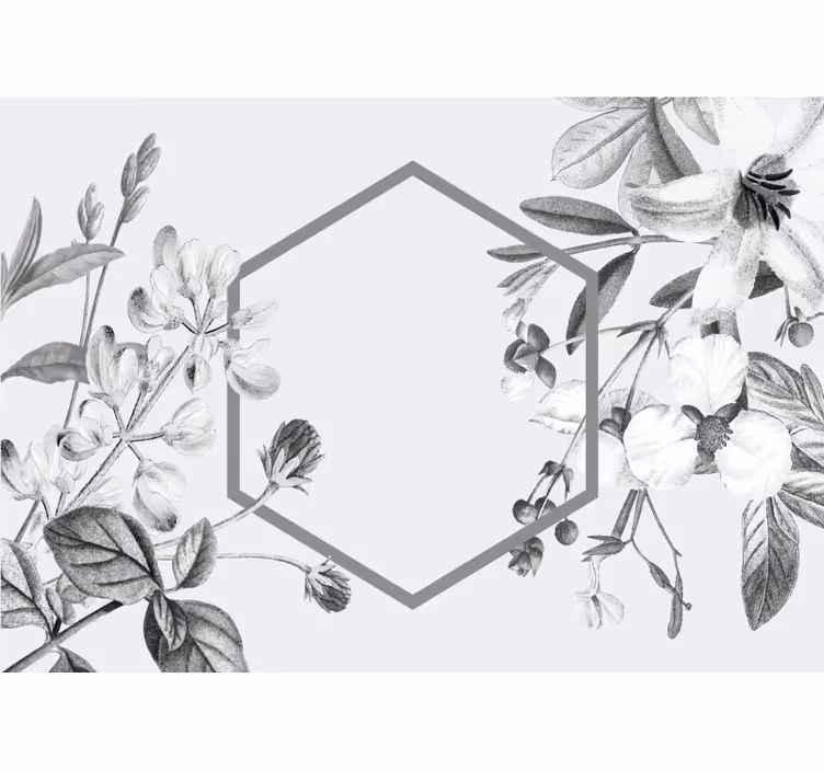 Mural de pared flores arreglo de plantas grises - TenVinilo