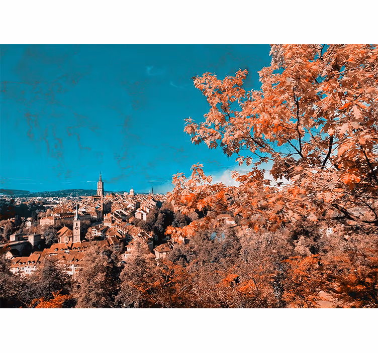 Papel pintado paisaje paisaje otoñal vibrante - TenVinilo