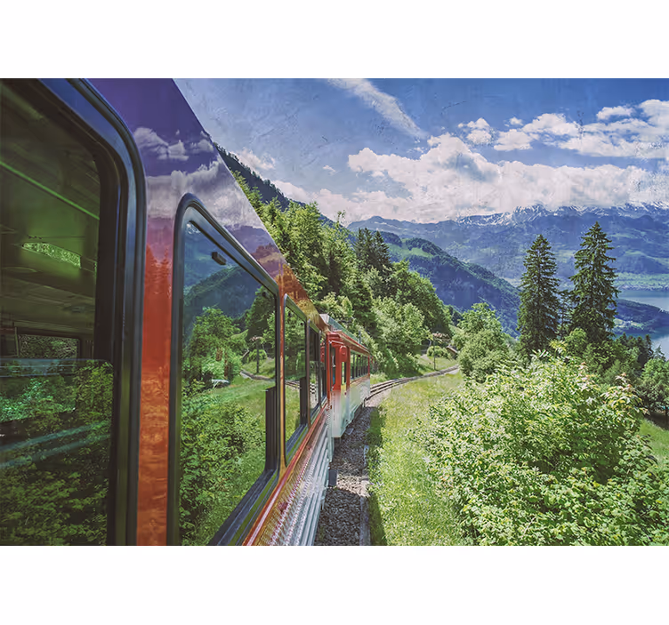 Papel pintado paisaje viaje en tren de montaña - TenVinilo