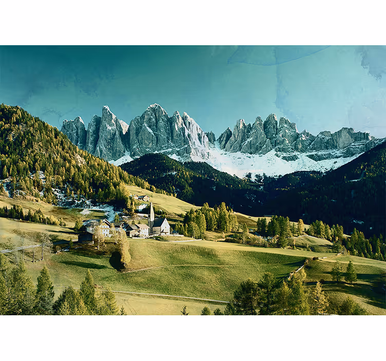 Papel pintado paisaje pueblo de montaña - TenVinilo