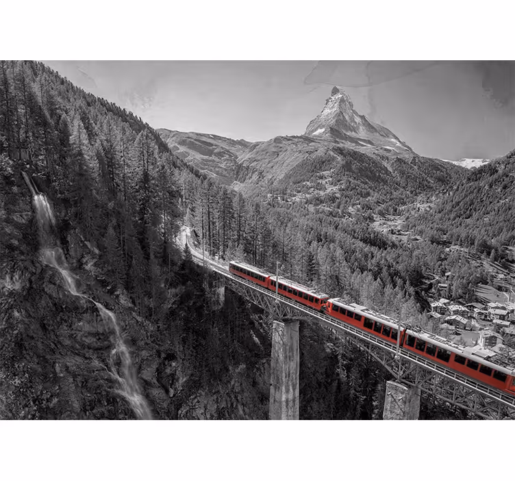Fotomural ciudad tren encantador de montaña - TenVinilo
