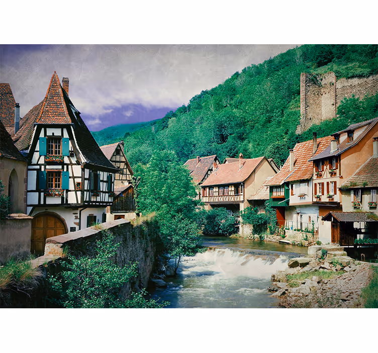 Fotomural ciudad pintoresco pueblo fluvial - TenVinilo