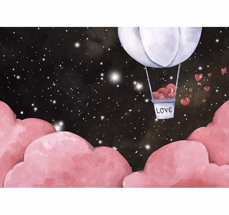 Fotomural de amor viaje con globos en forma de corazón - TenVinilo