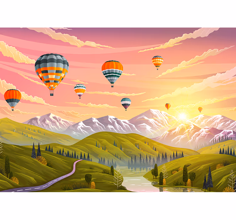 Papel pintado paisaje globos aerostáticos - TenVinilo