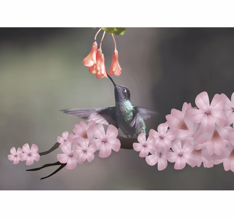 Fotomural animales colibríes y flores - TenVinilo