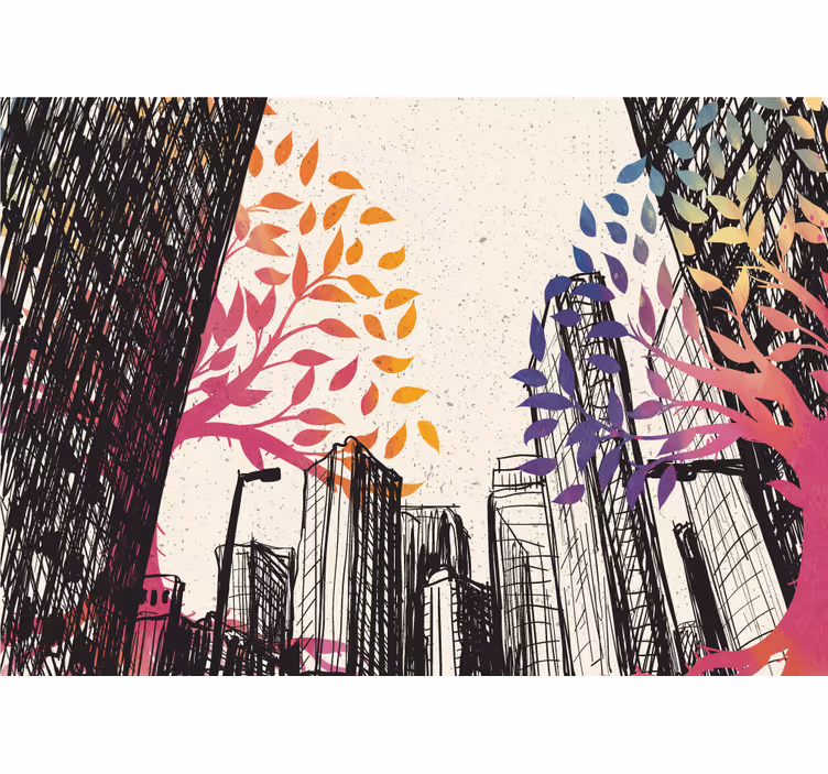Fotomural ciudad horizonte urbano con árboles coloridos - TenVinilo