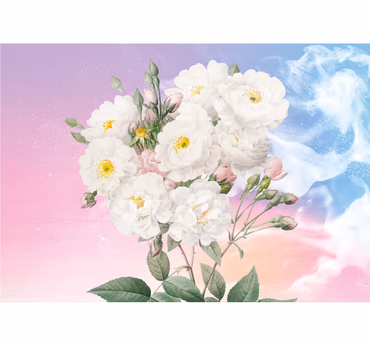 Mural de pared flores arreglo floral blanco - TenVinilo