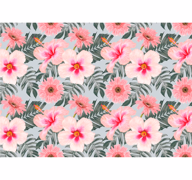 Mural de pared flores patrón floral rosa - TenVinilo