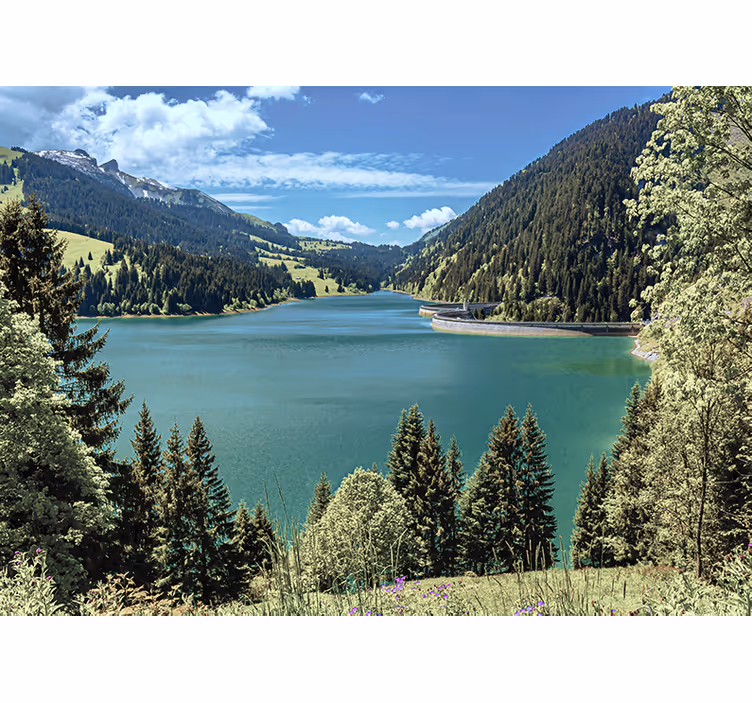 Papel pintado paisaje lago de montaña tranquilo - TenVinilo
