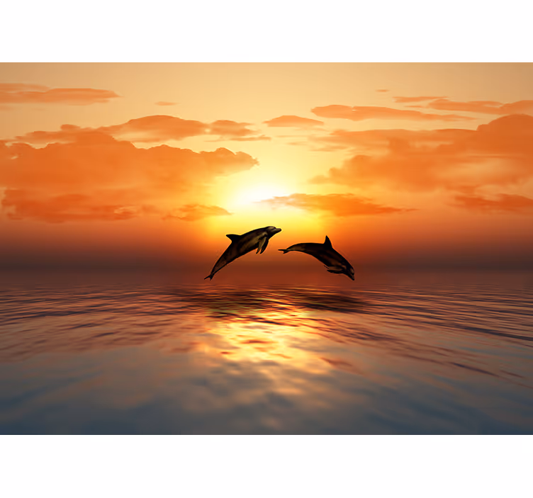 Fotomural animales delfines saltando al atardecer - TenVinilo
