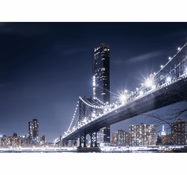Fotomural nueva york vista nocturna del puente de brooklyn - TenVinilo