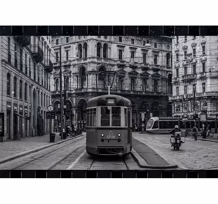 Fotomural ciudad intersección histórica de tranvías - TenVinilo