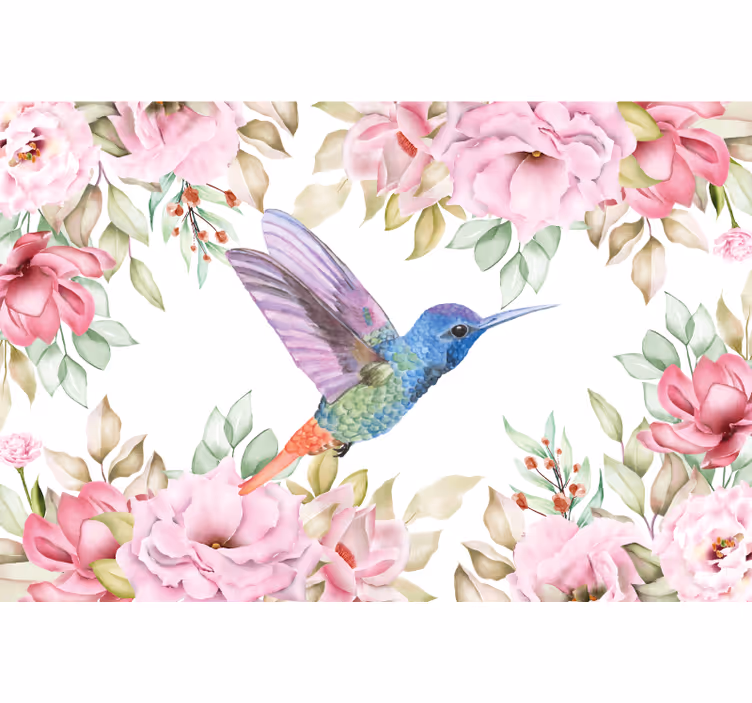 Mural de pared flores colibrí entre flores - TenVinilo