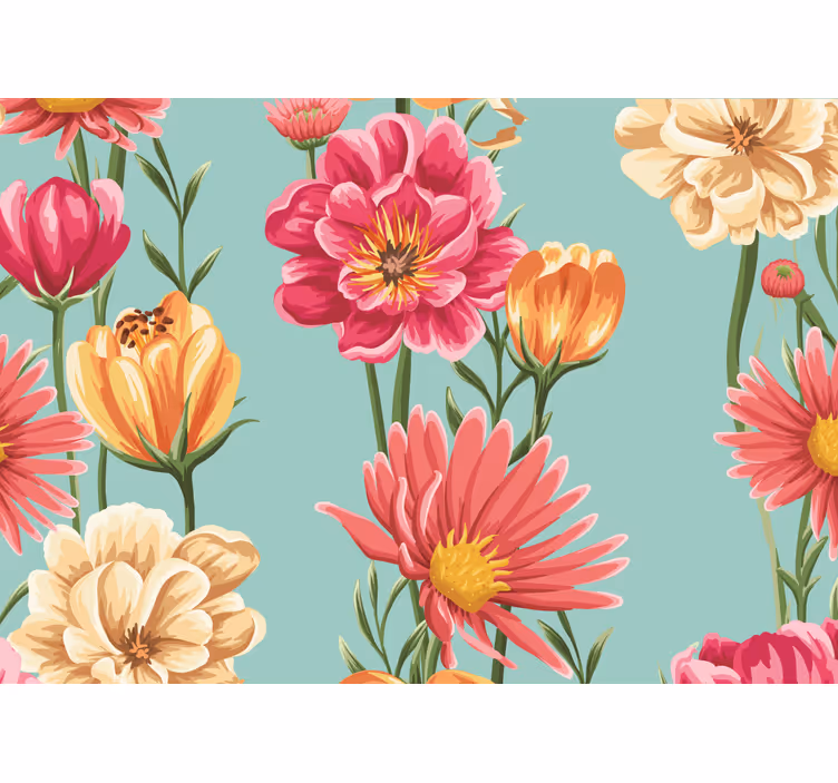 Mural de pared flores composición de flores coloridas - TenVinilo