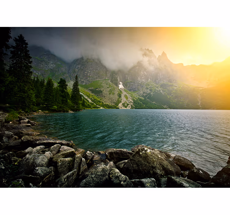 Papel pintado paisaje vista de lago montañoso - TenVinilo