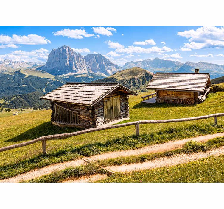 Papel pintado paisaje cabañas en las montañas - TenVinilo