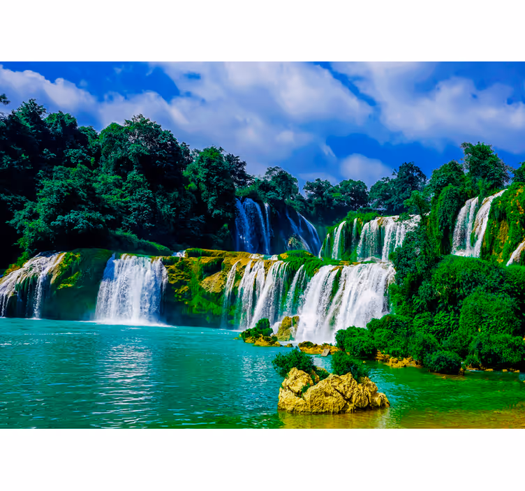 Papel pintado paisaje cascada oasis verde - TenVinilo