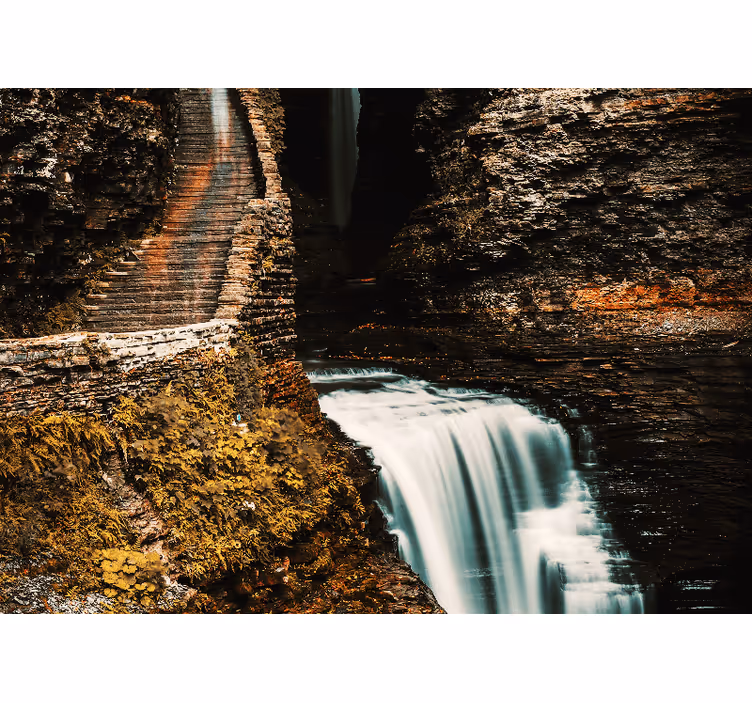 Papel pintado paisaje vista de cascada fluida - TenVinilo
