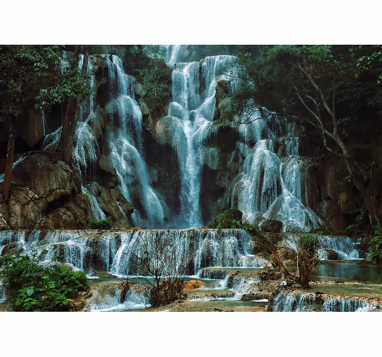Fotomural montañas exhibición de cascada majestuosa - TenVinilo
