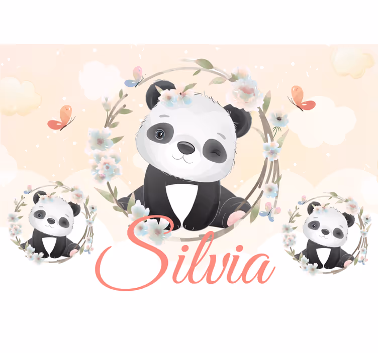 Fotomural animales panda con flores - TenVinilo