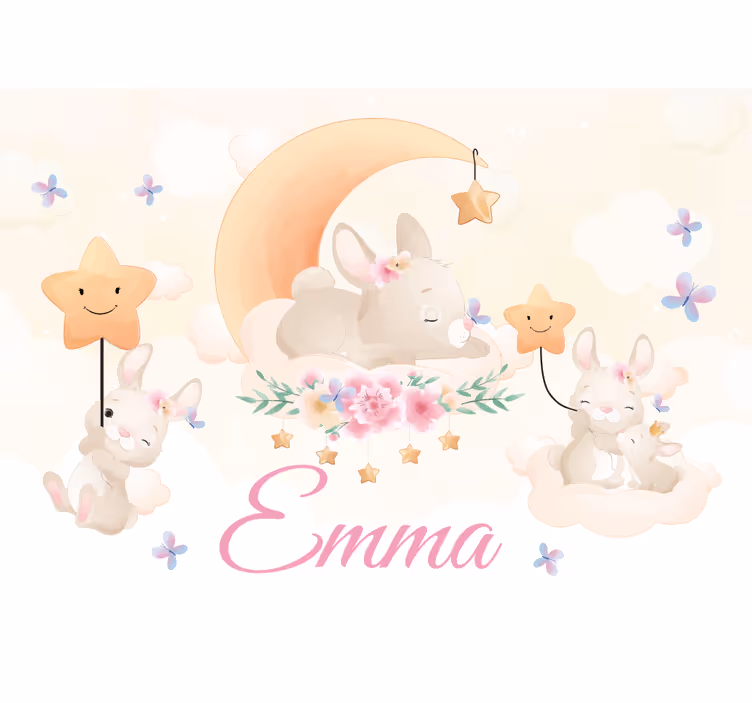Mural de pared infantil conejo luna estrellas - TenVinilo