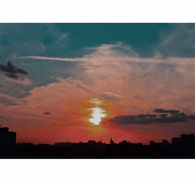 Papel pintado paisaje atardecer sobre la ciudad - TenVinilo