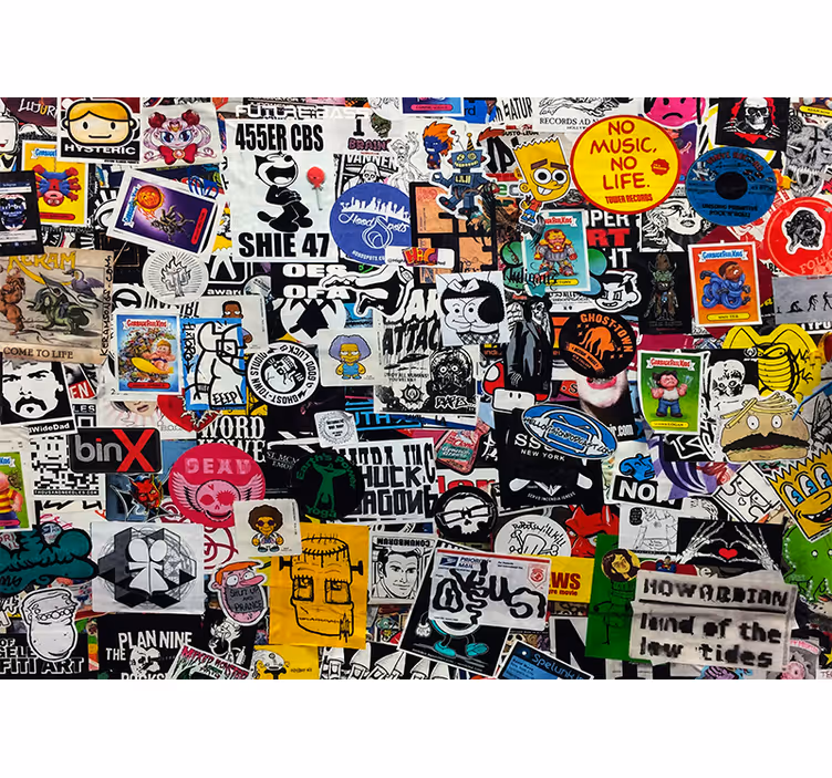 Fotomural arte urbano collage de pegatinas coloridas - TenVinilo