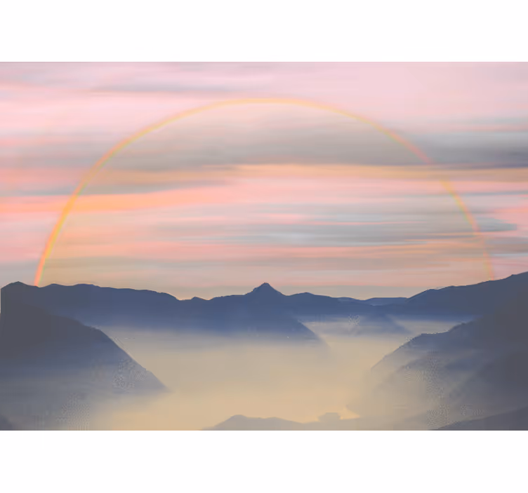 Papel pintado paisaje escena arcoíris en la montaña - TenVinilo