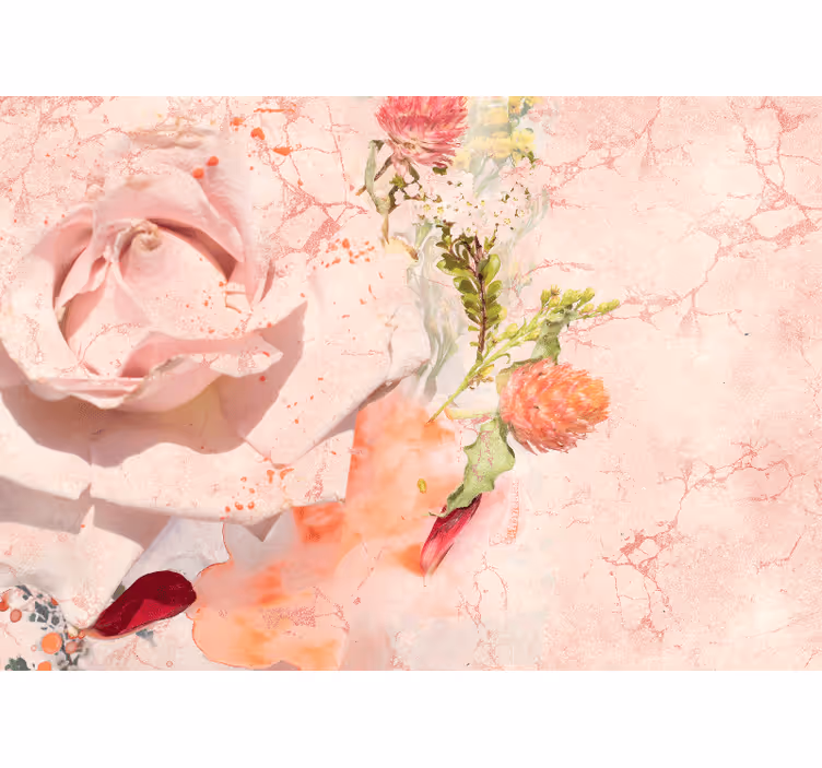 Mural de pared flores rosa rosa romántica - TenVinilo