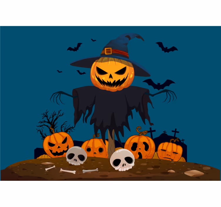 Fotomural halloween espantapájaros calabaza tenebroso - TenVinilo