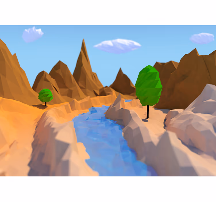 Papel pintado paisaje escena de río poligonal - TenVinilo