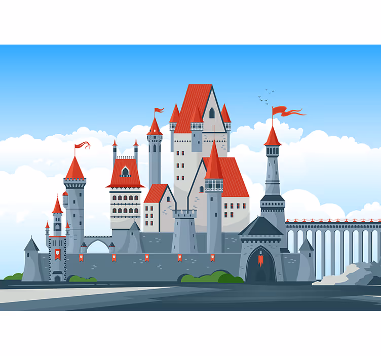 Fotomural fantasía castillo con techos rojos - TenVinilo