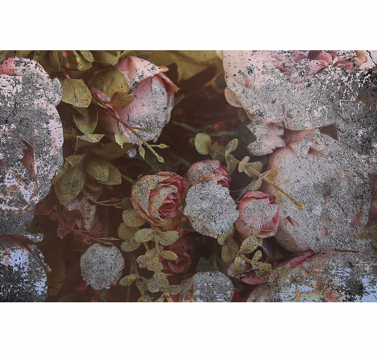 Mural de pared flores rosas y hojas - TenVinilo