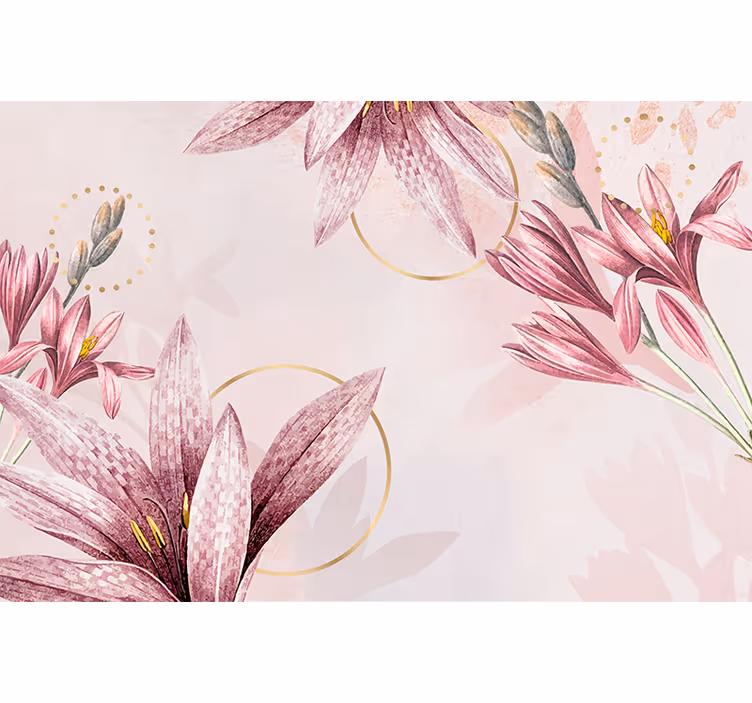 Mural de pared flores lirios rosados en flor - TenVinilo