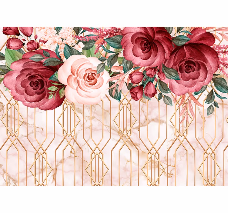 Mural de pared flores fusión geométrica rosa - TenVinilo