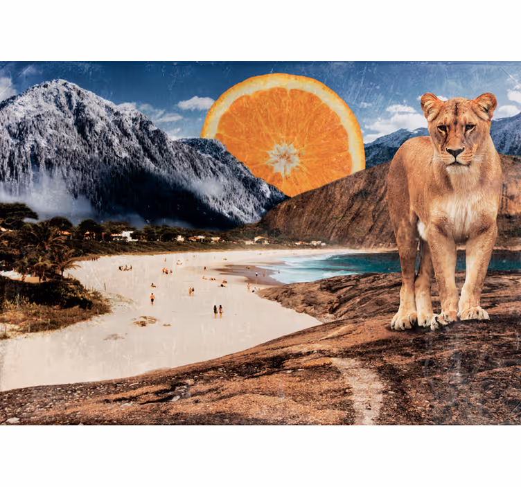 Fotomural animales escena de leones en la playa - TenVinilo