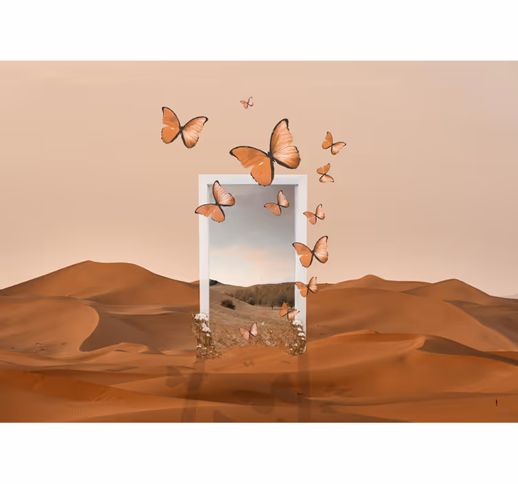 Papel pintado paisaje desierto con mariposas - TenVinilo